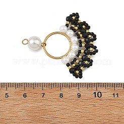 304ステンレススチールとガラスシードビーズのペンダント  ファンチャーム  ブラック  43x37x8.5mm  穴：2.5mm&nbsp;PALLOY-MZ01376-01