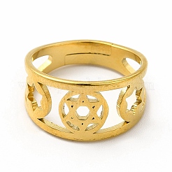 Anillo ajustable de acero inoxidable 304 con estrella de David y baño de iones (IP) para mujer&nbsp;RJEW-B027-11G