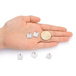 変色しにくい201ステンレススチールチャーム  手動研磨  正方形  ステンレス鋼色  12x12x1mm  穴：3.5mm&nbsp;STAS-S105-T630-1