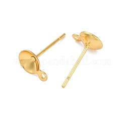 304ステンレススチールスタッドピアス金具  ループ付きのフラットラウンドいイヤリングセッティング  18KGP本金メッキ  8.5x6x11.5mm  穴：1mm  ピン：0.7mm&nbsp;STAS-S151-01G-B