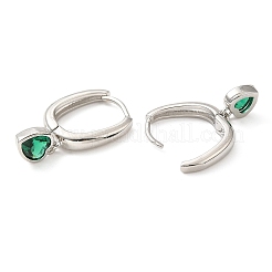 キュービックジルコニアハートダングルフープピアス  女性用ラックメッキ真鍮イヤリング  鉛フリー＆カドミウムフリー  プラチナ  25.5x6mm&nbsp;EJEW-Z019-04P