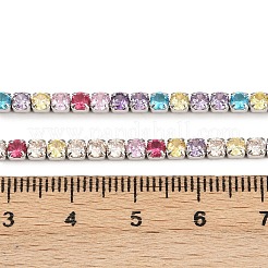 スターリングシルバーのカラフルなキュービックジルコニアチェーン925本  テニスブレスレットネックレス作り用  プラチナメッキ  3x3mm&nbsp;STER-C016-02B-P01