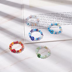 Женское кольцо на палец со стеклянными бусинами и злым глазом лэмпворк RJEW-JR00483-02