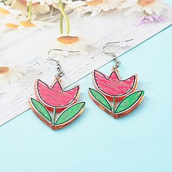 透明アクリルダングルピアス  316サージカルステンレススチールのピアスフックとプラスチック製のピアスキャッチ付き  花  カラフル  60mm  ピン：0.7mm&nbsp;EJEW-JE04547-03