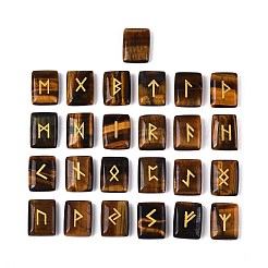 25 шт. прямоугольных рунических камней из натурального тигрового глаза с гравировкой алфавита Старшего Футарка G-T142-35