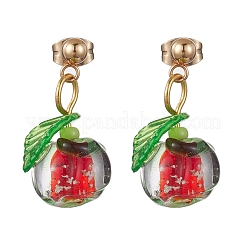 304ステンレススチールダングルスタッドピアス  ガラスの柿のドロップイヤリング  ミックスカラー  26~27x13~15mm&nbsp;EJEW-JE05681
