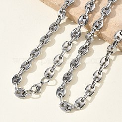 7mm 304ステンレススチール製コーヒー豆チェーンネックレス  変色なし  ステンレス鋼色  23.62インチ（60cm）&nbsp;NJEW-G203-01P
