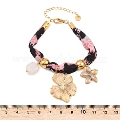 Браслеты с подвесками в виде цветка из нержавеющей стали 304 и натурального кварца&nbsp;BJEW-P375-01G