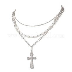 Женское ожерелье с подвеской-крестом из нержавеющей стали 304 NJEW-JN05481