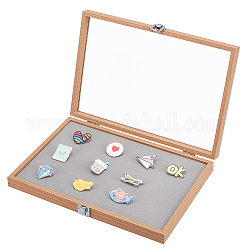OLYCRAFT Wood Pin Display Case Badge Display Cases Badge Storage Showcase Brooch Display Case with Clear Window and Hangers for Hard Rock Badges and Medals Collectible - 9.4x13.7x2
