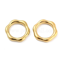 304 Edelstahl verbindet Ringe, Blume, echtes 18k vergoldet, 13.5x12.5x2 mm, Innendurchmesser: 8.5 mm