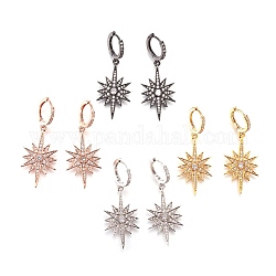 Brass Cubic Zirconia Hoop Earrings, Dangle Earrings, Twinkle Star, Clear, Mixed Color, 48mm, Pendant: 33.5x18x12.5mm, Pin: 1mm