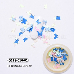 Cabochon di plastica nottilucenti, accessori per decorazioni per unghie per donna, farfalla misto, blu, 3~5x4~7x0.1mm, 50pcs/scatola