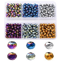 600 pièces 6 couleurs galvanoplastie perles de verre transparentes, plein plaqué, facette, rondelle, couleur mixte, 4x3mm, Trou: 0.4mm, à propos 100pcs / couleur