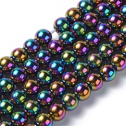Perles en hématite synthétique magnétique, multi-couleur plaquée, ronde, colorées, taille: environ 15.7 pouce, ronde, 6 mm de diamètre, Trou: 1mm, 72 pcs / chapelet