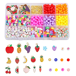 CHGCRAFT 1262Pcs Polymer Clay Beads Fruits Beads DIY Kit Colorful Spacer Beads Pineapple Carrot Cherry Alloy Enamel Pendants Bracelet Making Kit for Jewelry Bracelets Earrings Necklace Making