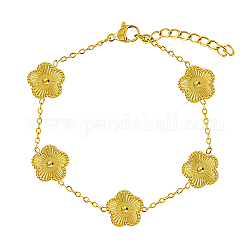 Bracciale a catena a maglie di fiori in acciaio inossidabile, vero placcato oro 18k, 6-3/4 pollice (17 cm)