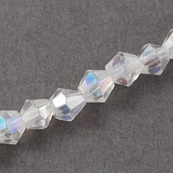 Chapelets de perles en verre, de couleur plaquée ab , facette, Toupie, clair ab, 2x3mm, Trou: 0.5mm, Environ 200 pcs/chapelet, 16.5 pouce