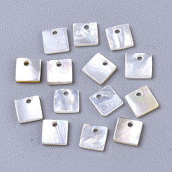 Charms in madreperla conchiglia bianca naturale, quadrato, colore conchiglia, 6x6x1mm, Foro: 1.2 mm