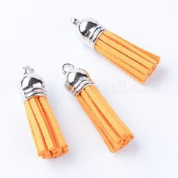 Faux Suede Tassel Pendant Decorations, with CCB Plastic Cord Ends, Platinum, Gold, 35~37x10mm, Hole: 1.8mm