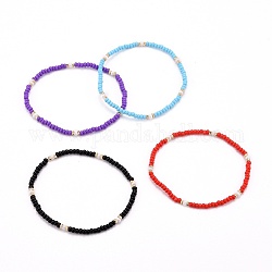 Perles de rocaille de verre étirer bracelets, avec des perles en laiton, couleur mixte, diamètre intérieur: 2-1/4 pouce (5.8 cm)