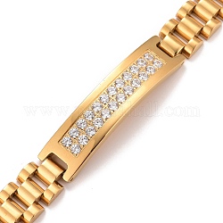 Bracciale a maglie rettangolari con zirconi chiari, placcatura ionica (ip) 304 braccialetto garantito ad alta resistenza in acciaio inossidabile per uomo donna, oro, 8-1/2 pollice (21.5 cm)