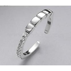 925 anello a polsino aperto rettangolare in argento sterling placcato rodio con strass di cristallo, platino, diametro interno: 16mm