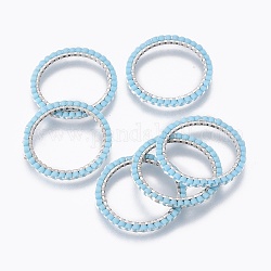 Cuentas de semillas japonesas hechas a mano de miyuki & toho, con 304 anillos de enlace de acero inoxidable, patrón de telar, anillo, plata, luz azul cielo, 22~23x1.7mm