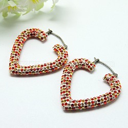 Resin Austrian Crystal Earrings, with 925 Silver Findingss, Heart, Colorful, 36mm