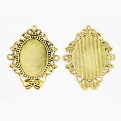 Tibetan Style Alloy Pendant Cabochon Settings, Lead Free and Cadmium Free, Golden, Oval Tray: 32x24mm, 57x46x2.5mm, Hole: 3.5mm