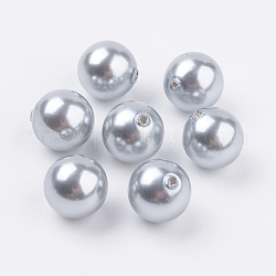 Perla de concha perlas medio perforadas, redondo, gris claro, 10mm, agujero: 1 mm