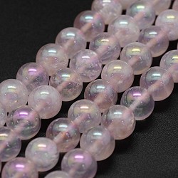 Galvanici rosa naturale perle di quarzo fili, tondo, 8mm, Foro: 0.8 mm, circa 49pcs/filo, 15.7 pollice