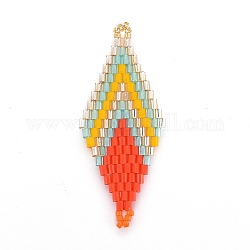 Liens de perles de rocaille japonaises miyuki & toho, motif de tissage, losange, rouge-orange, 43~45x17.6~18.1x1.7~2mm, Trou: 1.2~1.5mm