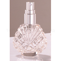Botella de spray de perfume de vidrio vacía con forma de concha, con tapa de aluminio, atomizador de niebla fina, plata, 7.1x4.7 cm, capacidad: 15ml (0.51fl. oz)