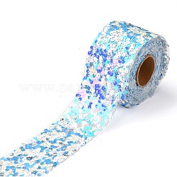Rubans de paillettes élastiques en polyester, avec paillette bling, bleu ciel, 2-3/8 pouce (60 mm), 10 verges (9.14 m) / rouleau