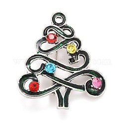 Bunte strass weihnachtsbaum brosche, Legierungsabzeichen für Rucksackkleidung, Antik Silber Farbe, 45x39.5x11 mm