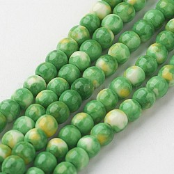 Natürliche weiße Jade Perlenstränge, Runde, gefärbt, Rasen grün, 4 mm, Bohrung: 1 mm, ca. 104 Stk. / Strang, 15.7 Zoll (400 mm)