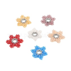 Perline di vetro fatte a mano perline intrecciate, con perle di plastica imitazione perla, fiore, colore misto, 20~25x2mm, Foro: 4.5 mm
