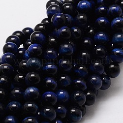 Natürlichen Tigerauge runde Perlen Stränge, gefärbt und erhitzt, Blau, 6 mm, Bohrung: 1 mm, ca. 62 Stk. / Strang, 15.7 Zoll