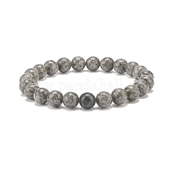 Bracelet extensible en perles rondes de jaspe de sésame naturel/jaspe de kiwi, bijoux en pierres précieuses pour femmes, grises , perles: 8 mm, diamètre intérieur: 2-1/8 pouce (5.5 cm)