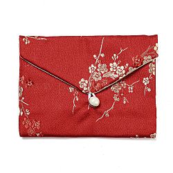 Pochettes de rangement de bijoux en tissu floral de style chinois, avec bouton plastique, coffret cadeau à bijoux rectangulaire pour bracelets, des boucles d'oreilles, bagues, motif aléatoire, firebrick, 9.5x12x0.3~0.7 cm