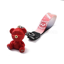 Porte-clés fermoirs en similicuir, avec pendentifs en résine et accessoires en alliage de zinc, ours, gunmetal, rouge, 21 cm