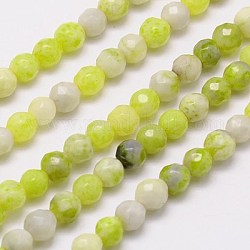Hilo de abalorios de jade natural de limón, facetados, redondo, 4mm, agujero: 1 mm, aproximamente 90 pcs / cadena, 15.35 pulgada