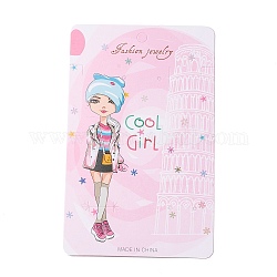 Schmuckkarten aus Papier für Halsketten, Ohrring, Haarklammer, Rechteck mit Mädchenmuster, Perle rosa, 14.2x9x0.04 cm, Bohrung: 1.5~8 mm