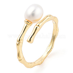 Anelli a polsino aperto con perline di perle naturali, anello avvolgente in ottone di bambù per donna, vero placcato oro 14k, misura degli stati uniti 6 (16.5mm)
