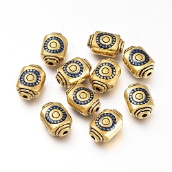 Perles d'émail en alliage, Rectangle avec motif spot, Or antique, bleu, 12.5x9x5.5mm, Trou: 1.6mm