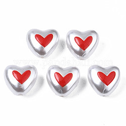 3D Printed ABS Plastic Imitation Pearl Beads, Heart, Red, 11x12x7mm, Hole: 1mm