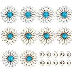 Gorgecraft 10 Sets 2 Colors Zinc Alloy Enamel Buttons, with Synthetic Turquoise and Iron Screws, for Purse, Bags, Leather Crafts Decoration, Sunflower, Deep Sky Blue, 32x8mm, Hole: 2.5mm, 5 sets/color