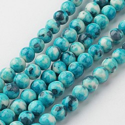 Chapelets de perle en jade blanc naturel, ronde, teinte, turquoise foncé, 6mm, Trou: 1mm, Environ 73 pcs/chapelet, 15.9 pouce (405 mm)