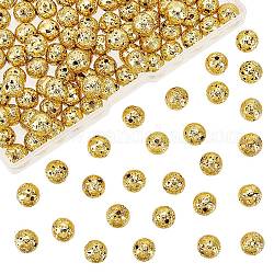 Brins de perles de pierre de lave naturelle galvanisées, ronde, cahoteuse, plaqué or, 9mm, Trou: 1mm, environ 141 pcs / boîte